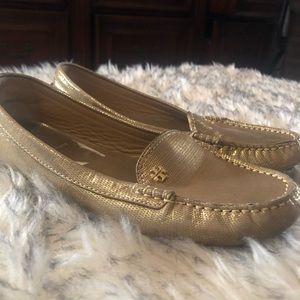 Tory Burch gold loafers
